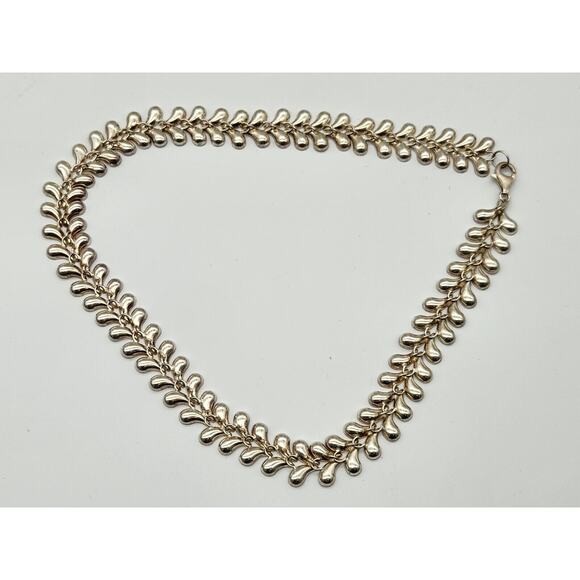 Vintage Sterling Silver KLM Kathy Lynn Mayeda Leaf Design 18” Statement Necklace - Picture 3 of 7